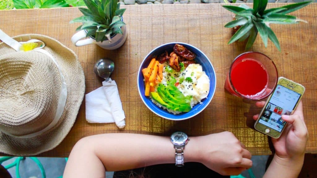 wellness influencer eating a healthy meal