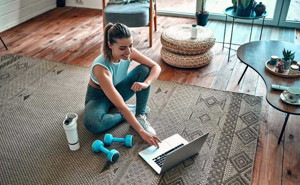 Healthy woman working on social media