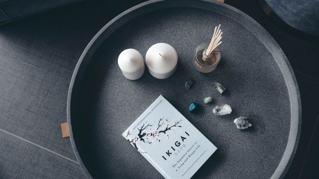 candle on a table with a book