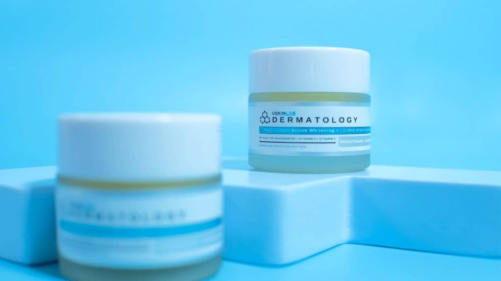 cosmetics packaging design on a blue background