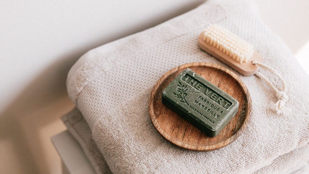 soap on a white towel