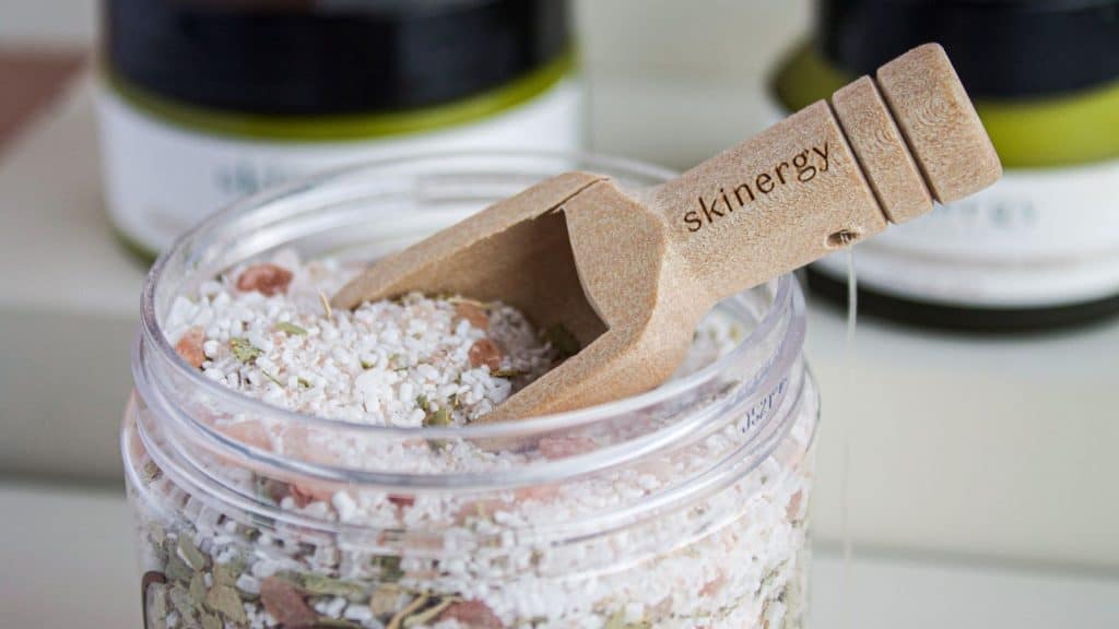 bath products with a wooden scooper