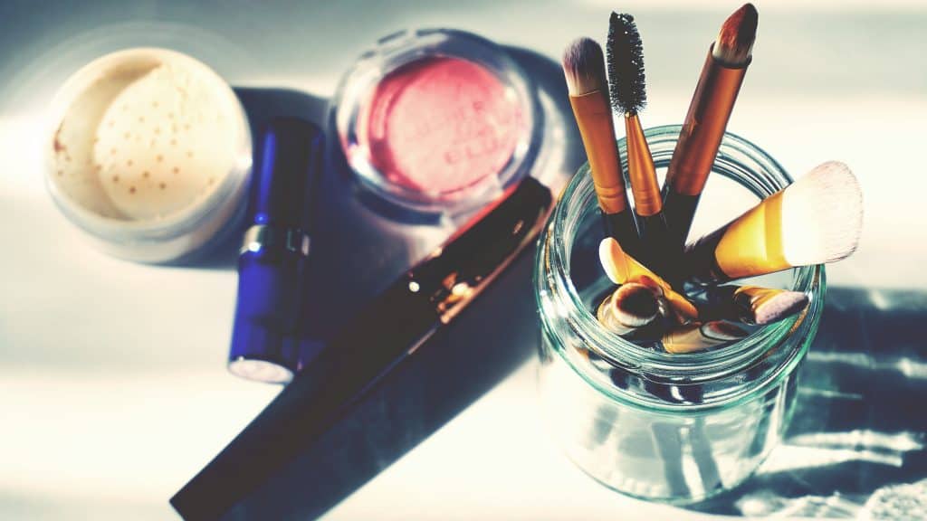 cosmetics packaging on a white counter