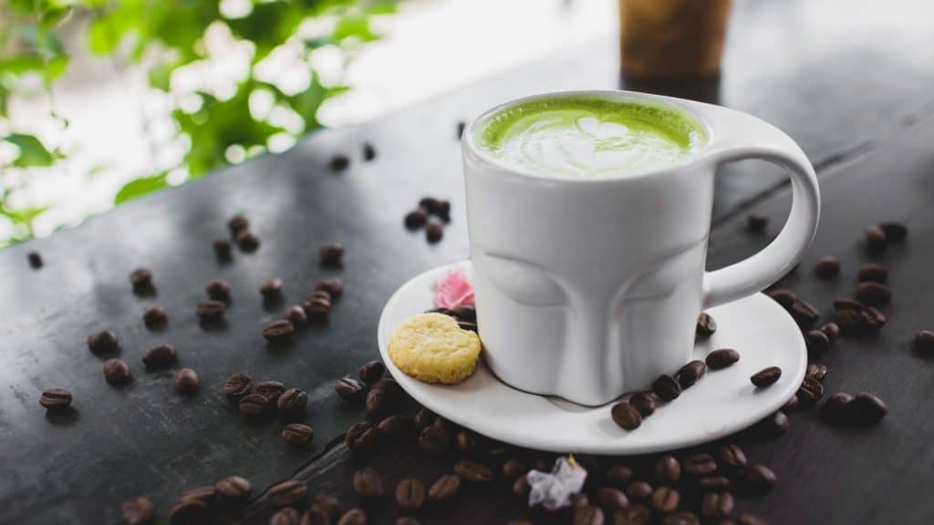 matcha tea in a white mug