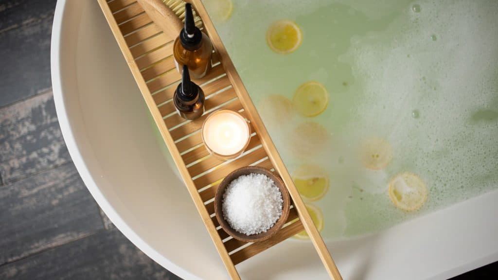 skin care packaging design in a bath tub