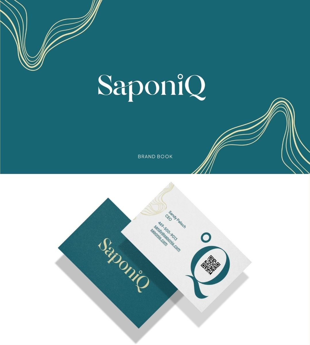 Skincare brand identity design featuring logo, typography system and business card layout in a modern brand book presentation