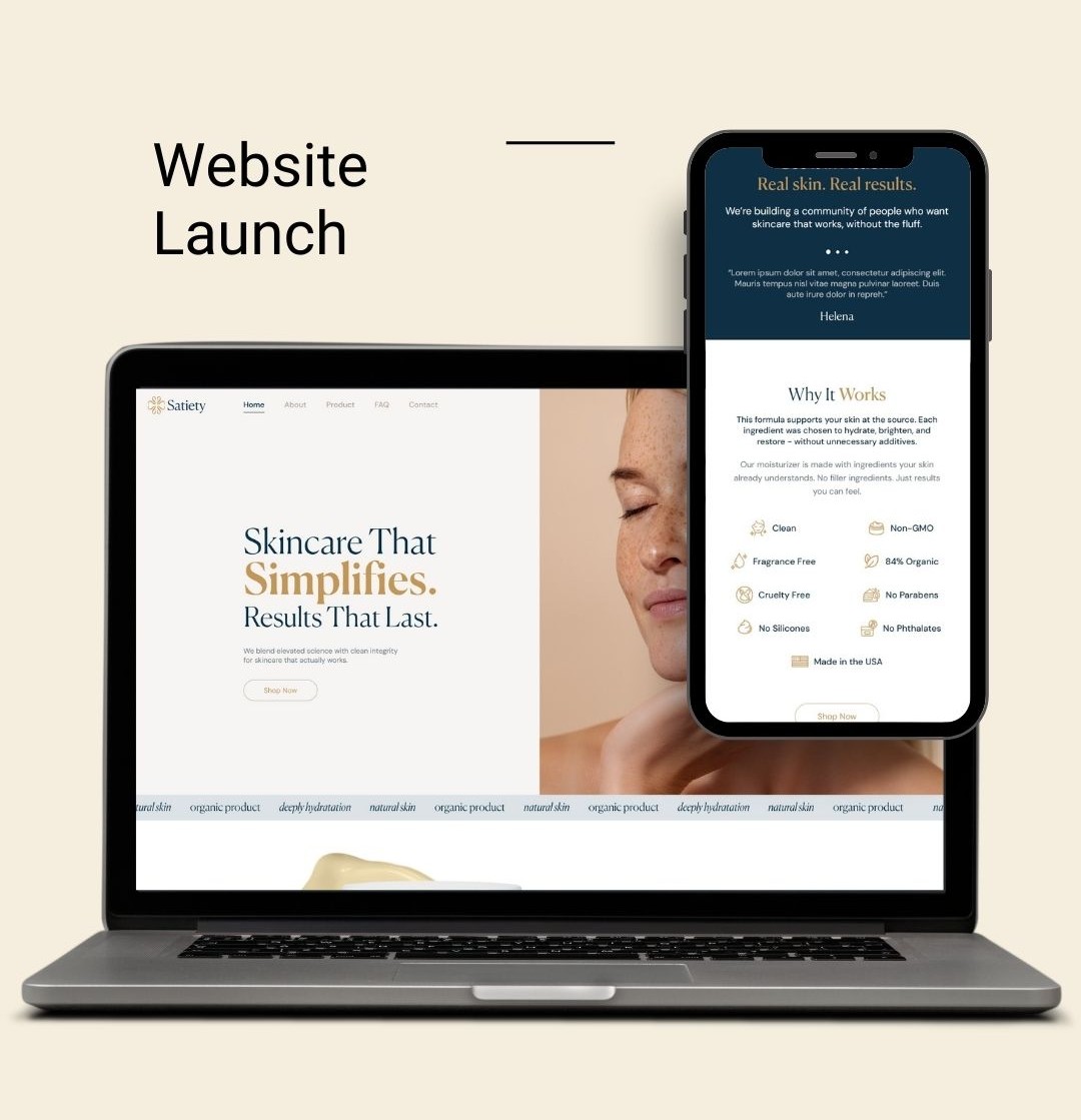 Website design and launch for skincare brand with ecommerce functionality, mobile responsive layout and conversion focused user experience