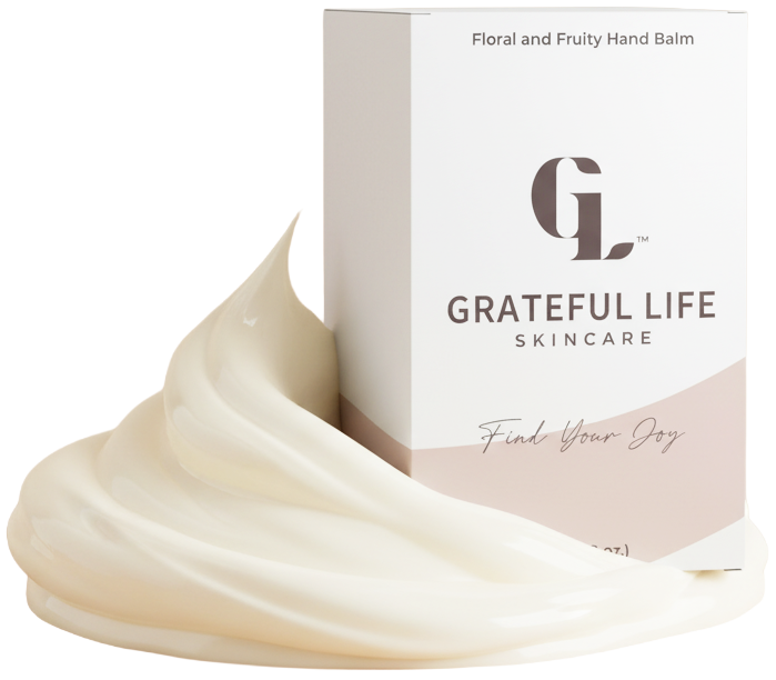 Skincare packaging design for hand balm box with minimal logo, soft neutral branding and cream texture detail