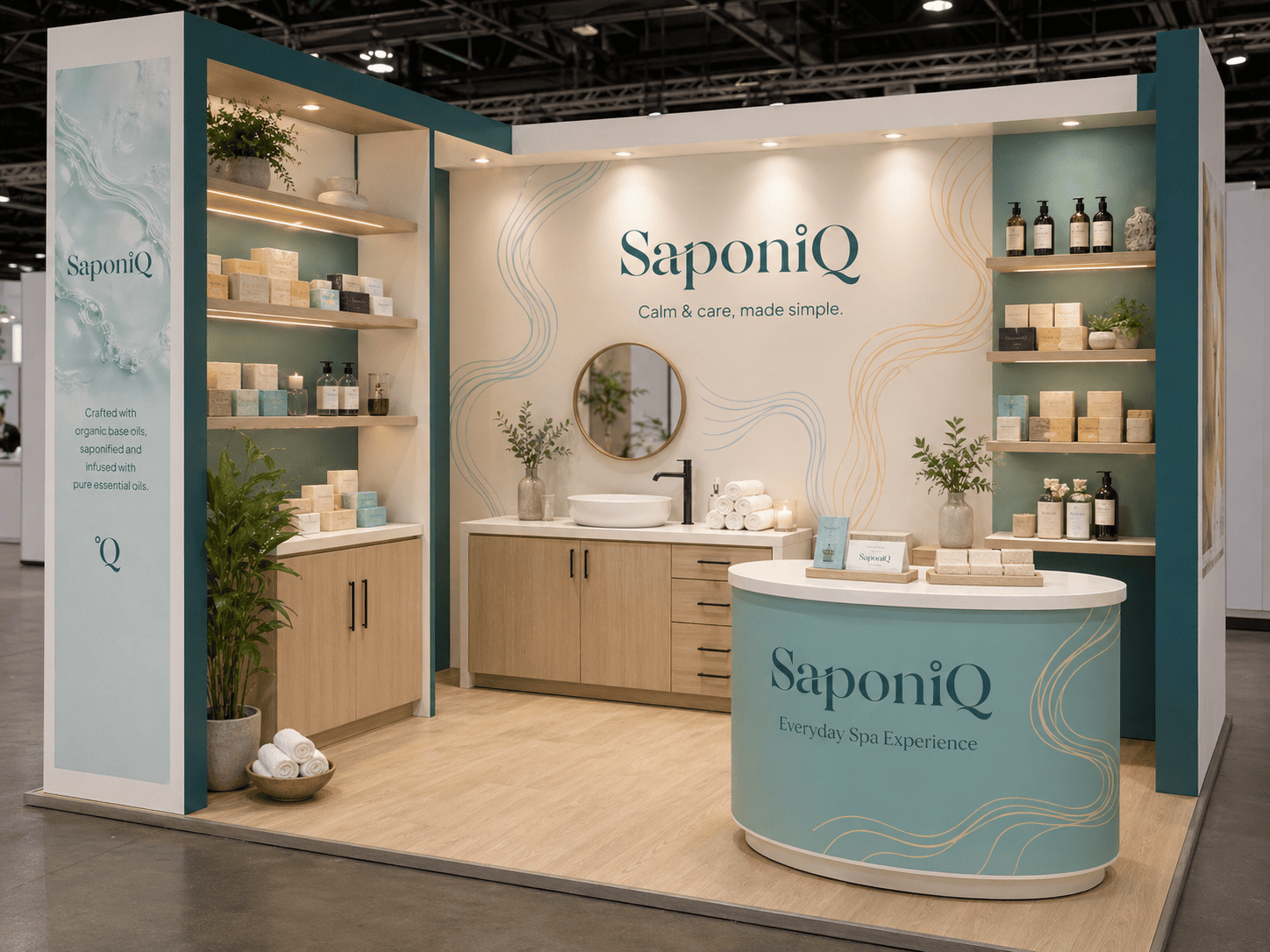 Trade Show booth layout for skincare products SaponIQ